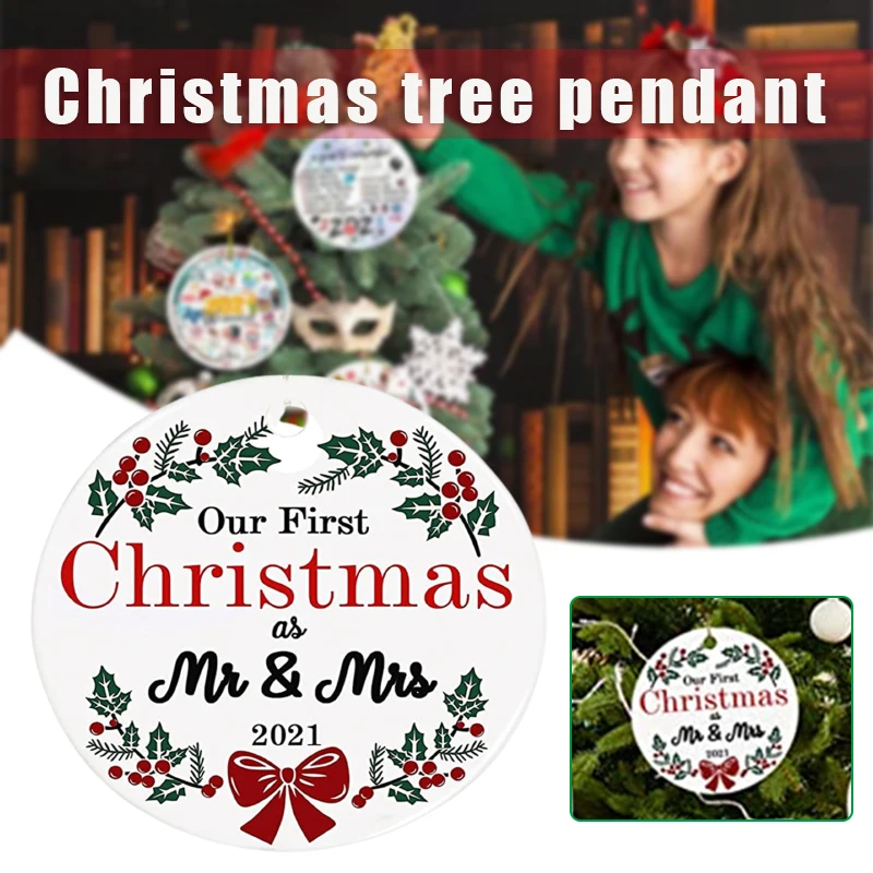 

Рождественская елка, подвесное украшение, круглая Рождественская тематика, акриловая подвеска, украшения для ресторана и дома, легкий C1