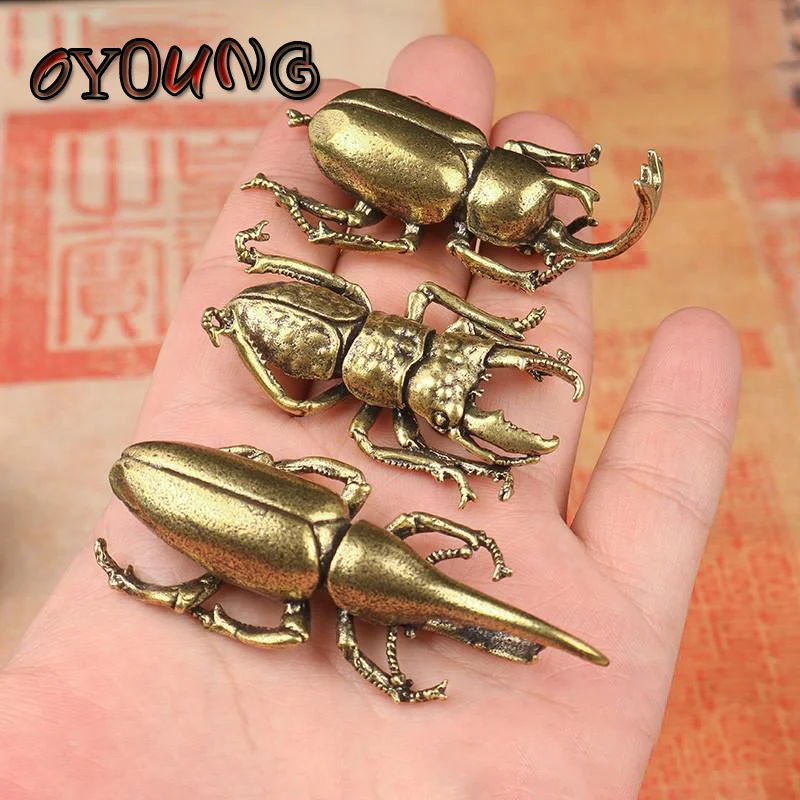 

Antique Bronze Beetle Miniature Figurines Small Desk Decorations Vintage Brass Insect Tea Pets Ornament Home Decor Accessories