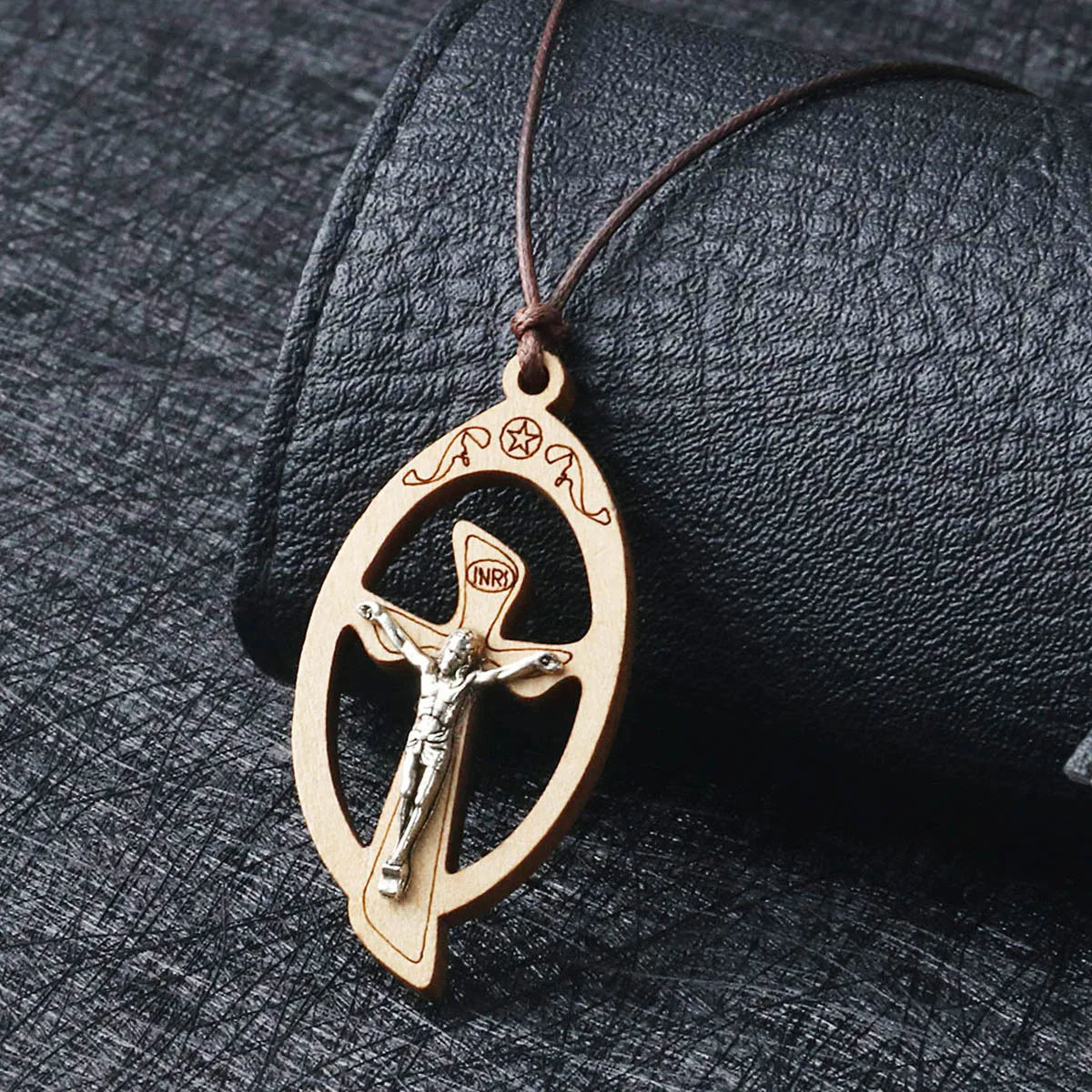 Полые деревянная подвеска в виде креста &amp ожерелье нержавеющая сталь