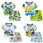 Детская летняя Пижама с мультяшным динозавром, Хлопковая пижама для мальчиков и девочек