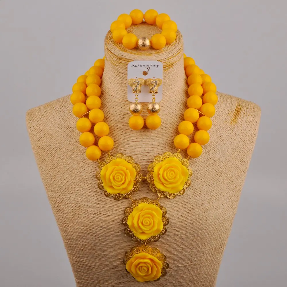 Нигерийские Свадебные африканские бусины желтого цвета цветочное ожерелье