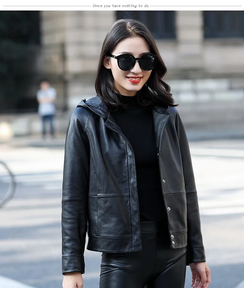 Модная куртка из натуральной кожи с капюшоном свободные пальто овчины Женская