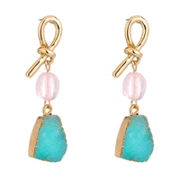 fashion drop irregular blue crystal jewelry simple combination bead gold dangle earrings for women wholesale