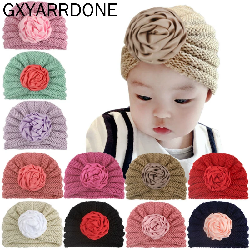 Зимняя шапка для детей Вязаная Шапка-бини с плиссированным цветком Индия модель