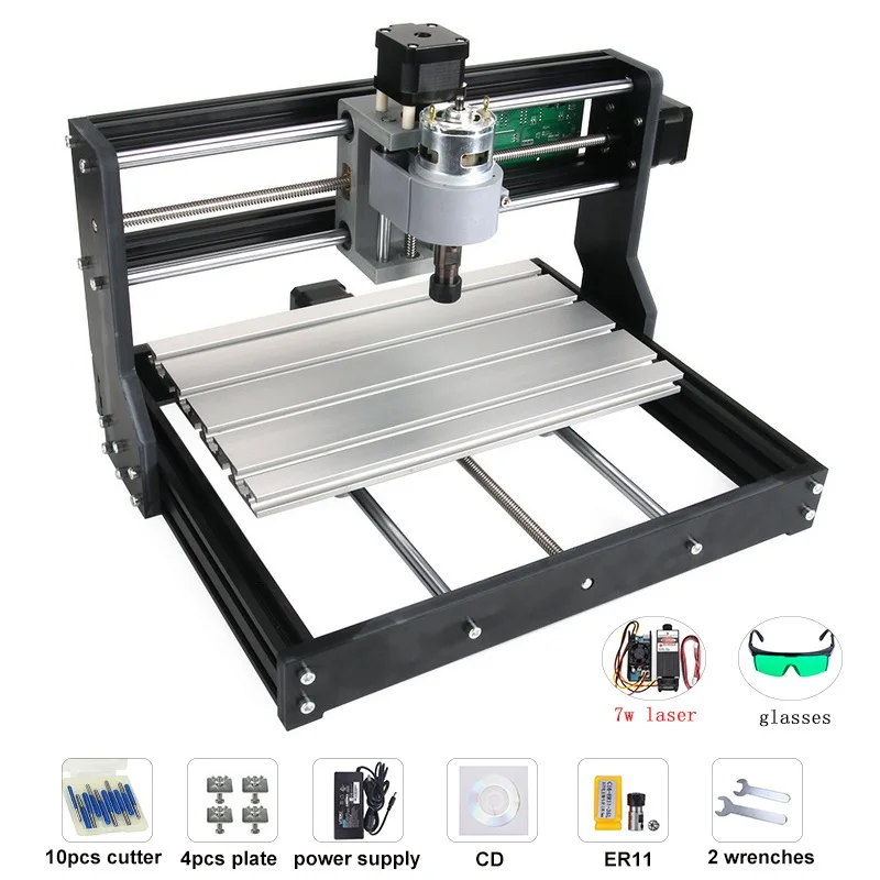 7000mw laser 3018 ЧПУ Pro с ER11 GRBL Diy мини-станок, 3 оси pcb фрезерный станок, деревообрабатывающий станок 7 Вт лазерная гравировка, с автономным контроллером - Цвет: 7000mw laser