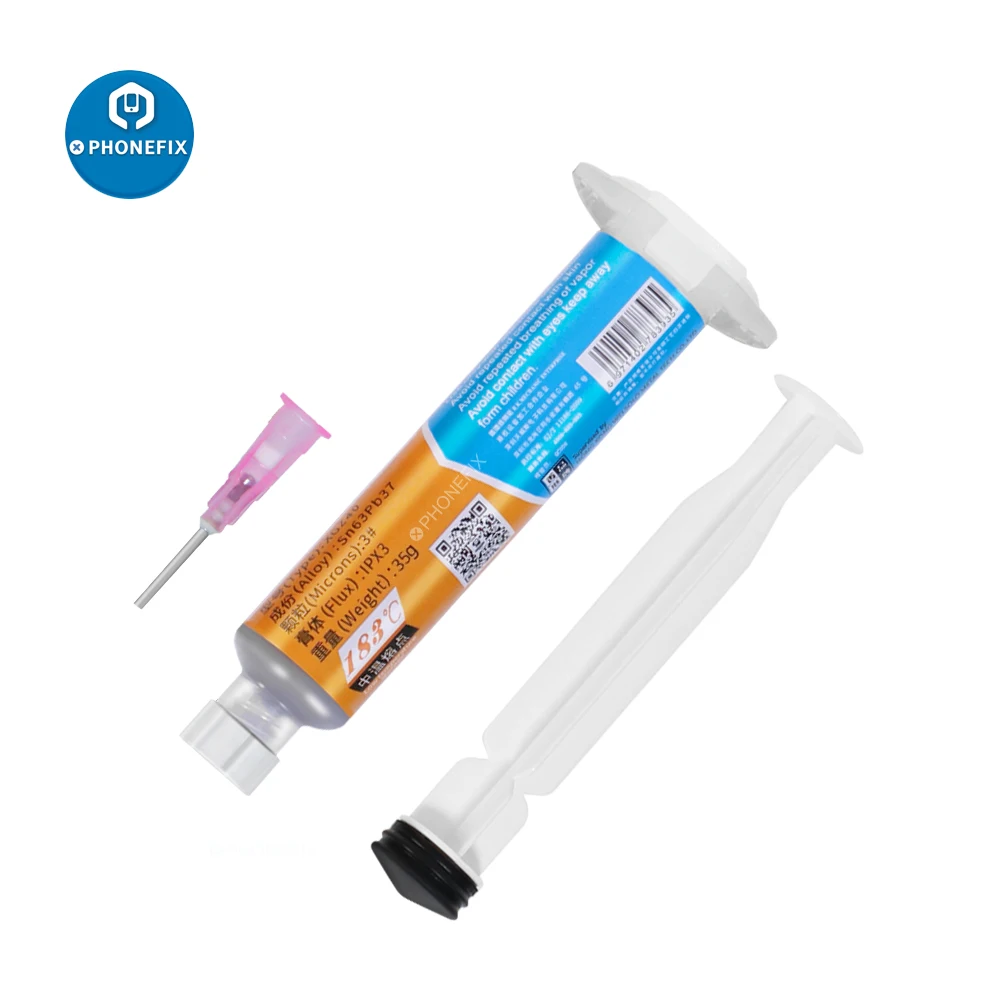 Mecánico BGA-Jeringa de pasta de soldadura con estaño, 35g, punto de fusión de flujo líquido, 183 ℃, teléfono móvil, plantilla de reparación de PCB SMD, herramienta de soldadura