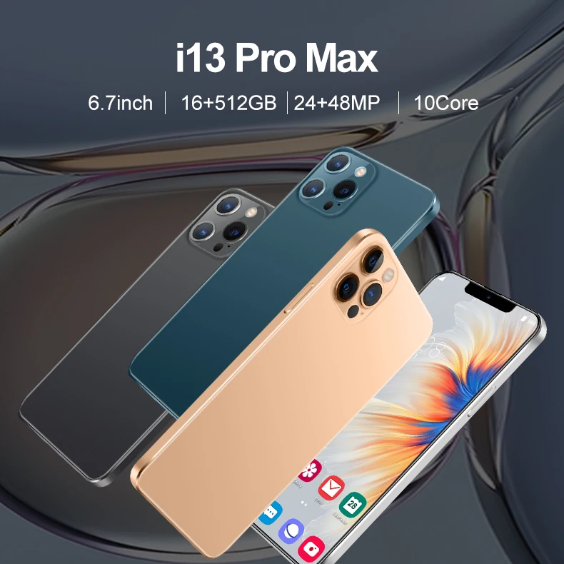 i13 pro max 16gb 512gb android smartphone 10 core 5g let phone 3 camera face id unlocked version mobile phone free global shipping