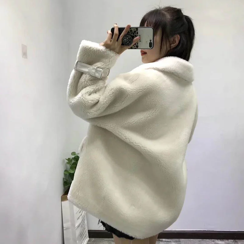 Женское зимнее пальто с овечьим искусственным мехом Женская парка в Корейском