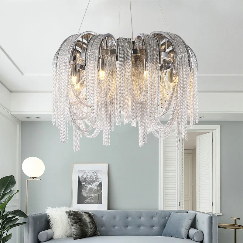 

Manggic Modern Vintage Aluminium chandelier Luxury Aluminium Chain Italian Chain Button Lighting for Home Hotel Restaurant Lamp