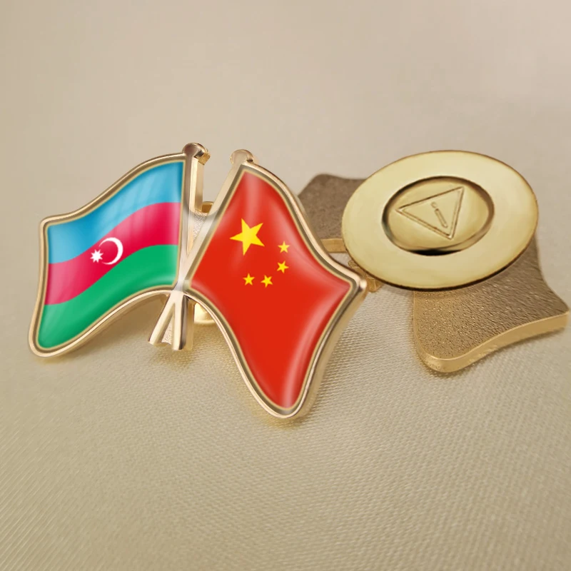 Значки на лацкан двойные флаг дружбы Китай и Азербайджан | Украшения аксессуары