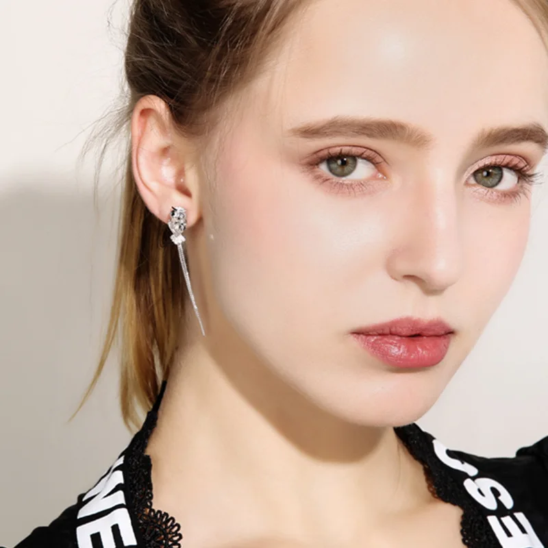 Модные длинные серьги с кисточками в виде совы стразы подвески голубыми