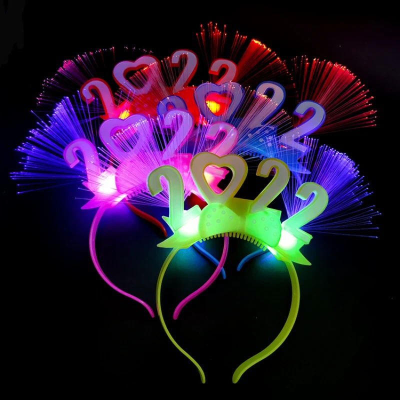 

10pcs New LED Flashing Happy New Year Fiber Optic Buckle 2022 Light Up Headband Christmas Gift Party Decoration