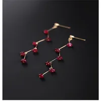 DAIMI Faceted ruby earrings female natural 14K gold Injection earrings niche designer