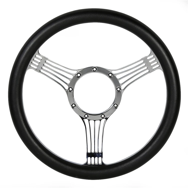 

CNC car steering wheel 14 inch Leather Half Wrapped Classic 9 holes fits most 1967-94 GM style steering columns