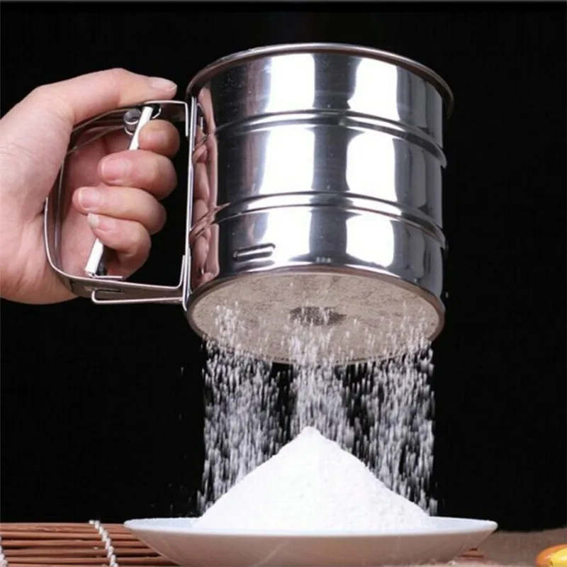 

Manual Stainless Mesh Flour Sifter Mechanical Baking Icing Sugar Shaker Sieve Cup Shape Strainer Bakeware Baking Pastry Tools