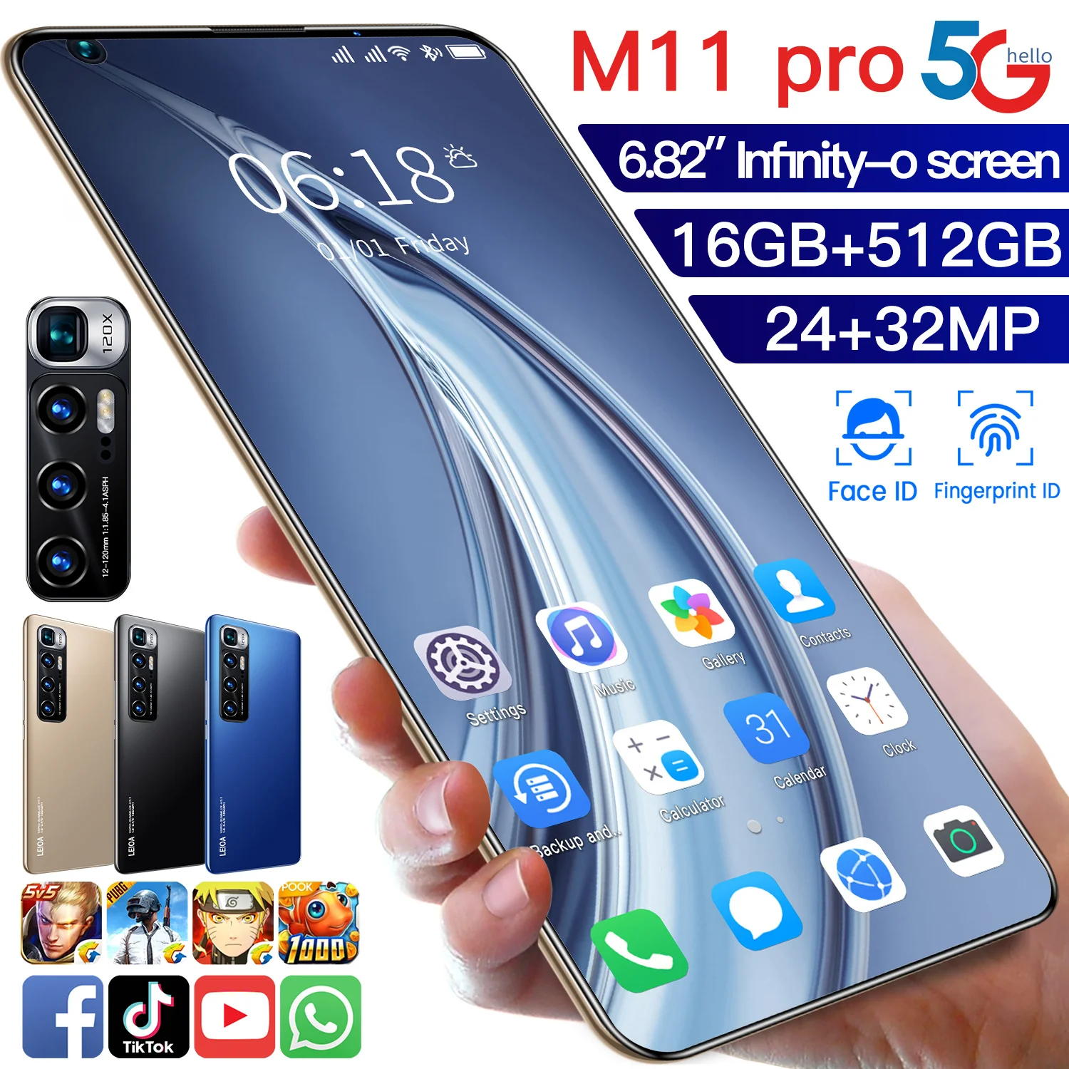 

M11 Pro Smartphone Global Version 6.8 Inch Really 16+512GB Android 10 Core 5G 5600mah 24+36MP Unlocked Cheap Telephone Celulares
