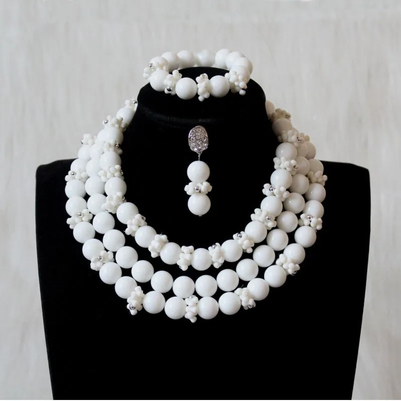 4UJewelry Свадебный комплект ювелирных изделий для африканских женщин белый