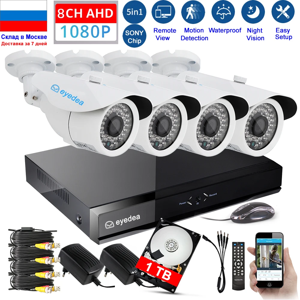 Россия 8 каналов Φ 1080P 2.0MP 5500TVL CMOS SONY Chip 36 светодиодная подсветка ночного видения
