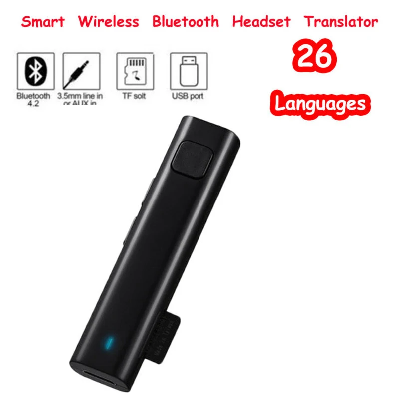 Stereo Headset Wireless Bluetooth Mini Translator Smart Voice Translation 26 Languages Real Time Support TF card Usb | Электроника