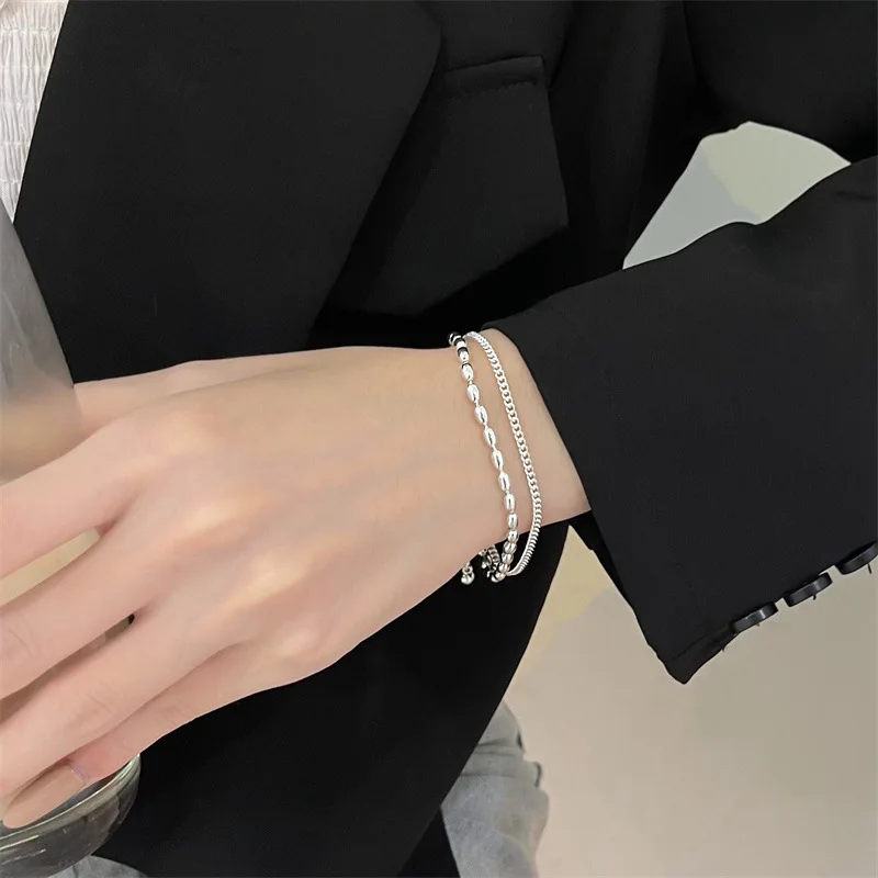 

Double Layers Silver Color Bracelet Women Simple Boho Friendship Bracelets Gifts Jewelry