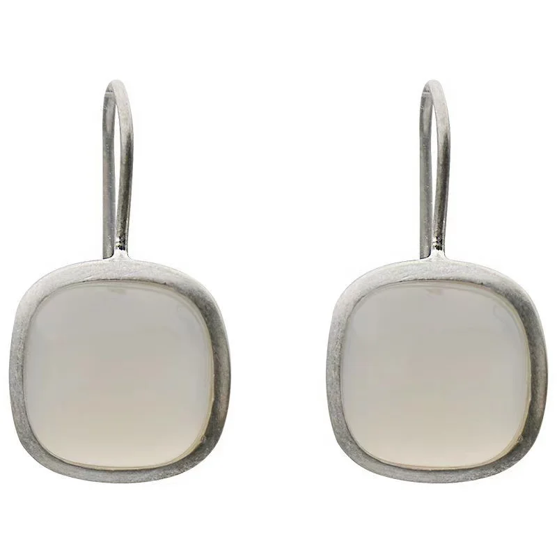 

SJFD-24 Fashion Silvery Earrings Retro Simple Natural Stone Geometry Square Clip Earrings Women's Wedding Party Fine Jewelry