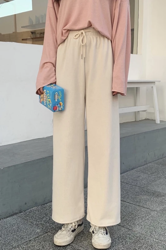 

Apricot Casual Pants for Women Straight Loose Trousers Spring and Autumn Korean Style High Waist Pants All-Match Wide Leg Pants