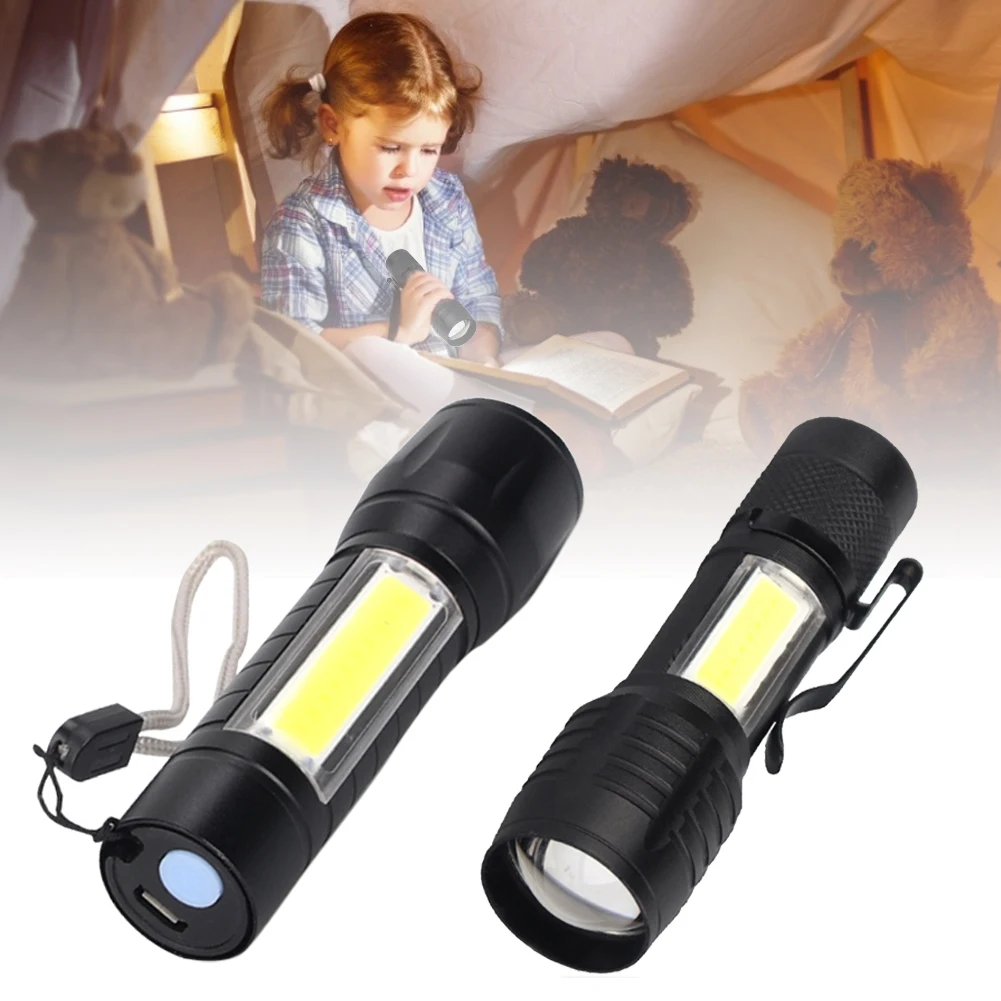 

New Sale Rechargable Portable LED Flashlight COB+XPE LED Torch Waterproof Camping Lantern Zoomable Focus Light Flashlight