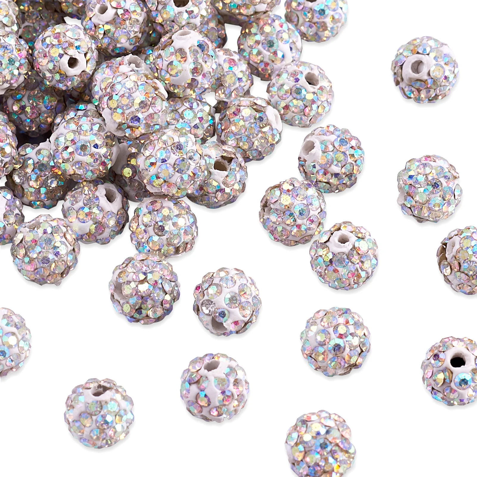 

100Pcs 8mm Rhinestone Pave Disco Ball Beads Polymer Clay Crystal Loose Spacer Beads For DIY Bracelet Necklace Jewelry Making