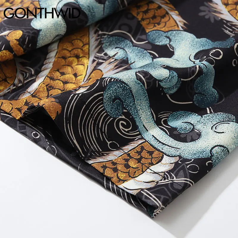 Гавайские рубашки GONTHWID в стиле Харадзюку Пляжная рубашка с китайским драконом