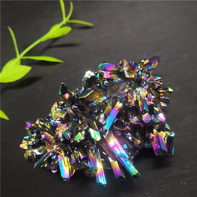 

Natural Quartz Crystal Rainbow Cluster gemstone Titanium Electroplated Cluster VUG Mineral Specimen Healing stone 144g