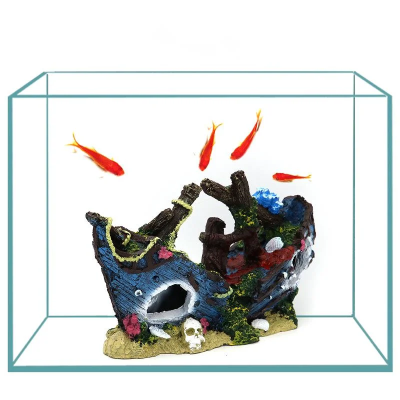 

Fish Tank Decoration Landscaping Pirate Ship Aquarium Accessories Decorative Ornaments Shipwreck Resin Crafts Water View Viewing