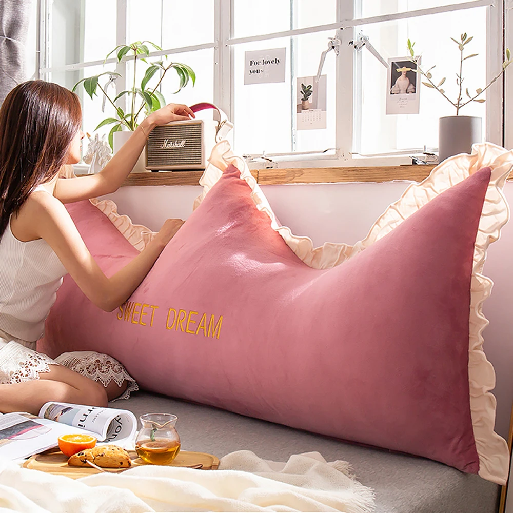 

2023 No Filler Pink Crown Cushion Cover Lace Softness Velvet Pillow Case Decorative Girls Kids Backrest Back Seat Lumbar Pouf