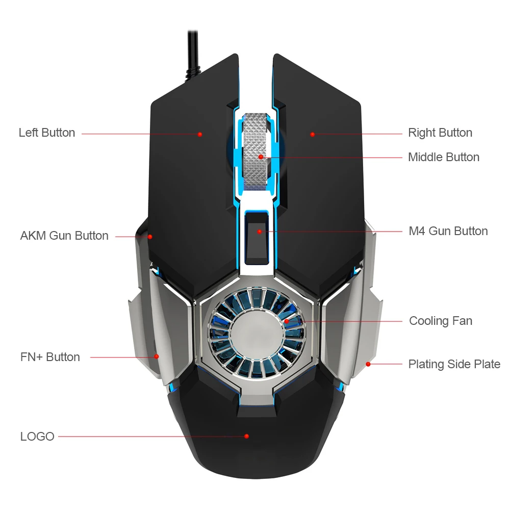 Игровая мышь G22 с механическим охлаждением регулируемая 6400DPI RGB эффект освещения