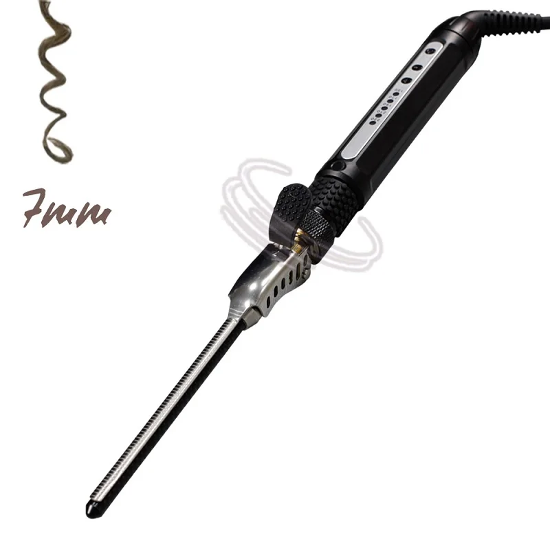 

7mm Rotating Hair Curler Ceramic Hair Curling Iron Men's Small Curler Roller Waver Wand Hair Crimp Spin Barrel Curly Hair Styler