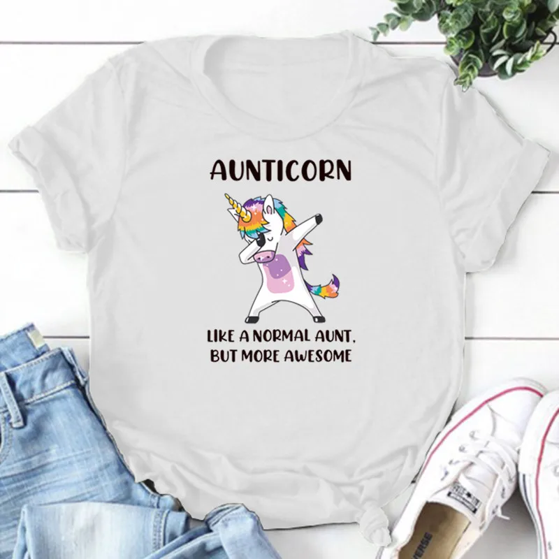 Aunticorn Like A Normal Aunt But More Awesome Ladies T-Shirt New Trends Tee Shirt Kawaii Style Tops Summer