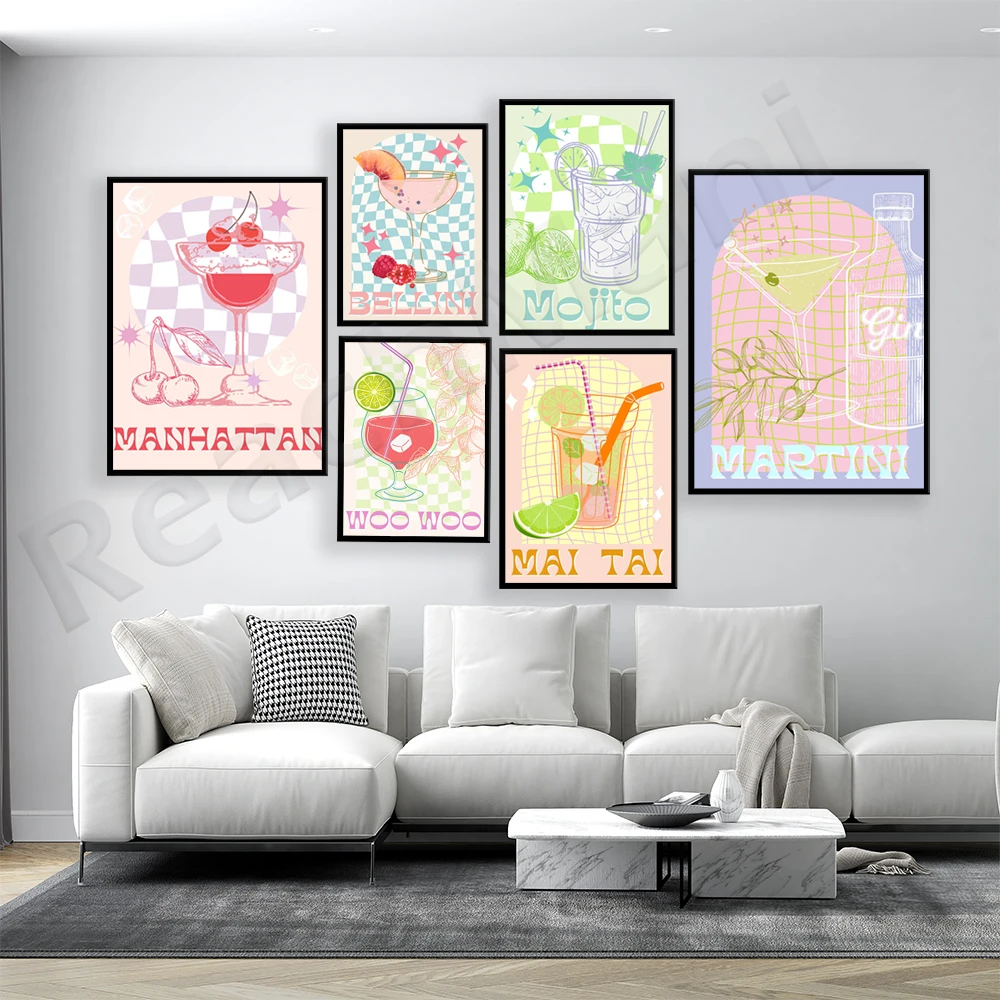 

Постер в скандинавском стиле ретро Коктейльная Картина на холсте Ретро Художественная печать минимализм современные картины кухонные сте...