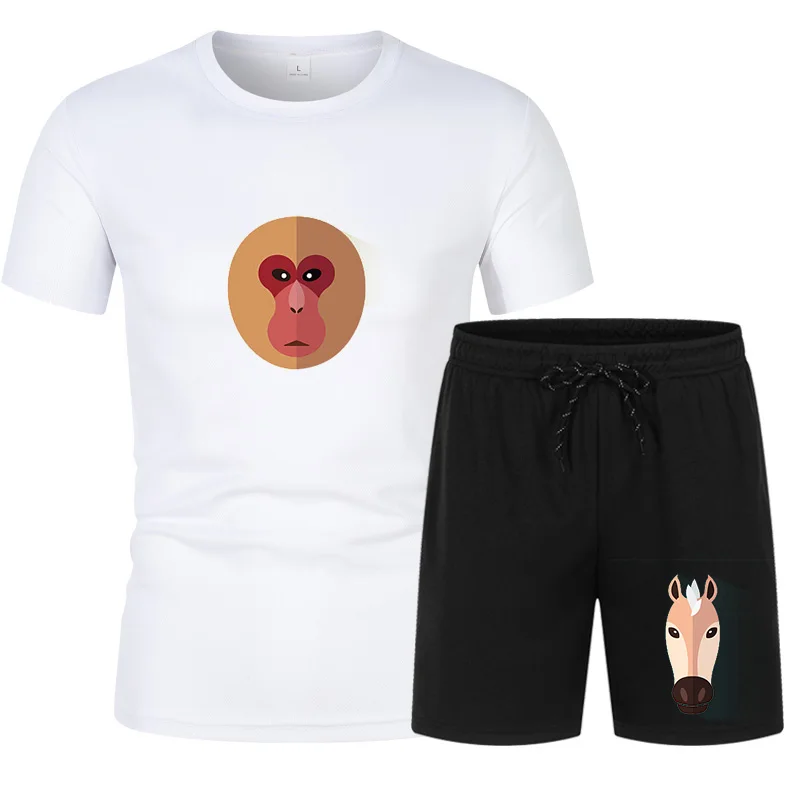 

New cotton short sleeve shorts for men, with Chinese zodiac culture.monkey