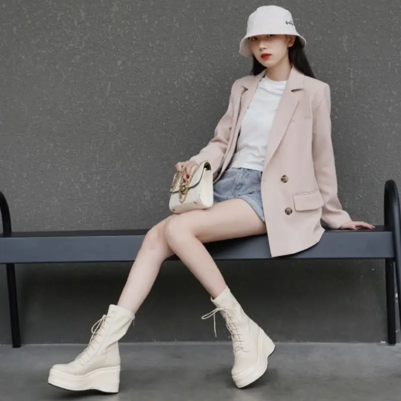

Taoffen Real Leather Women Short Boots Fashion Platform Warm High Heel Winter Shoes Woman Party Office Lady Footwear Size 34-39