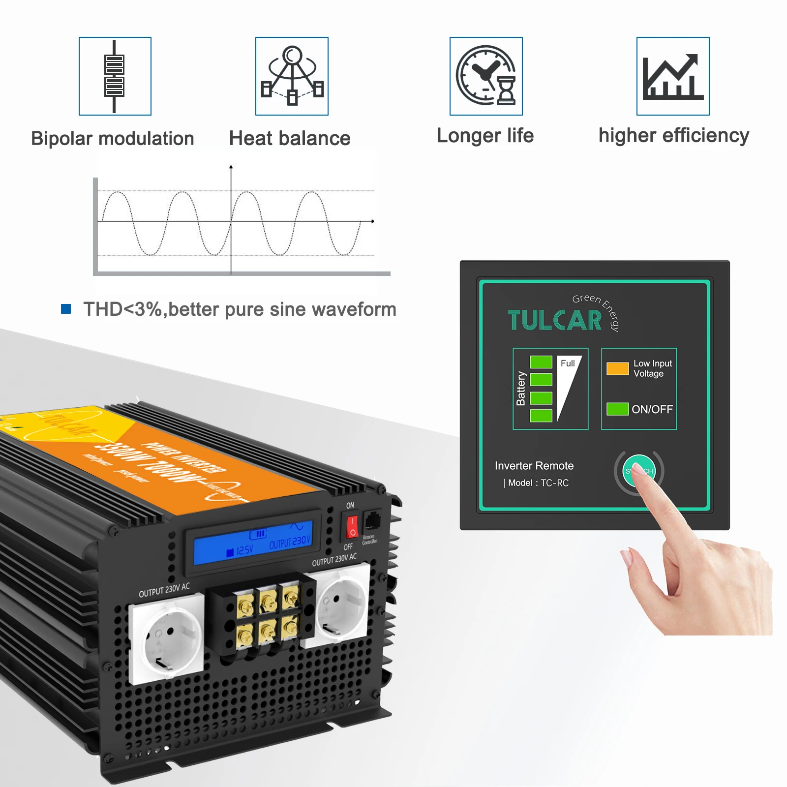 3500W 7000W TULCAR Чистая синусоида источник питания ЖК дисплей DC 12V AC 220V 230V решетки
