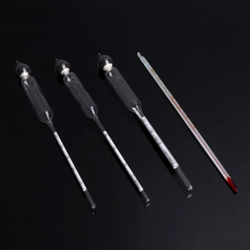 

New 3 Pcs 0-100% Hydrometer Alcoholmeter Tester Set Alcohol Meter + Thermometer