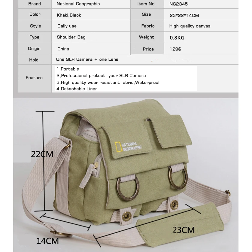 National Geographic Photography Bag NG2345 SLR Digital Camera Single Shoulder Universal for Nikon Canon withWaterproof cover |