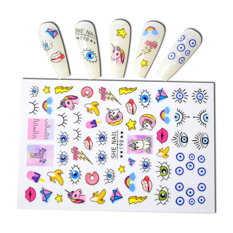 

10PCS Cartoon Moon Girl 3D Adhesive Nail Art Applique Eye of the World Animal Nail Slider Snake Nail Art Decoration Supplies