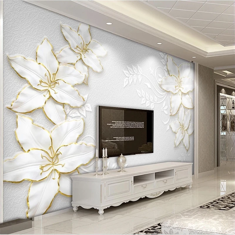 Пользовательский 3d Белый Элегантный рельефный Лотос Ювелирная роспись