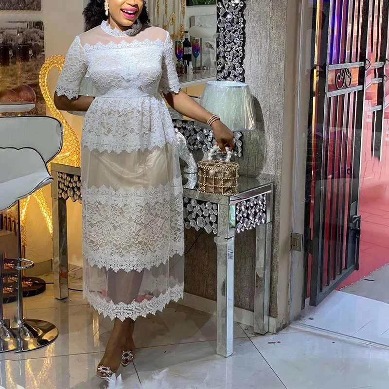 Большие размеры женское платье в африканском стиле Сетчатое кружевное лоскутное