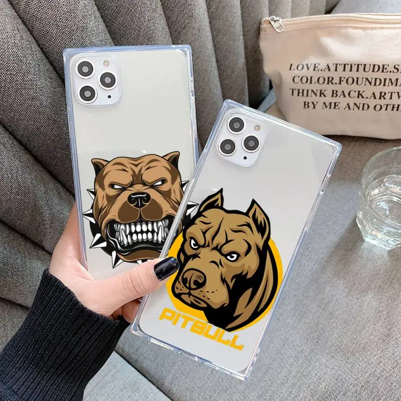 

Pit Bull Lovely Pet Dog Pitbull Phone Case For iPhone 7 8 11 12 X XS XR MINI Pro Max Plus Clear Square Transparent