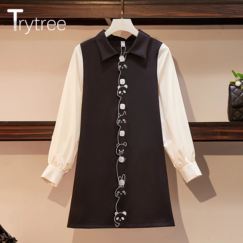 Trytree/осеннее женское платье рубашка Повседневное с отложным воротником