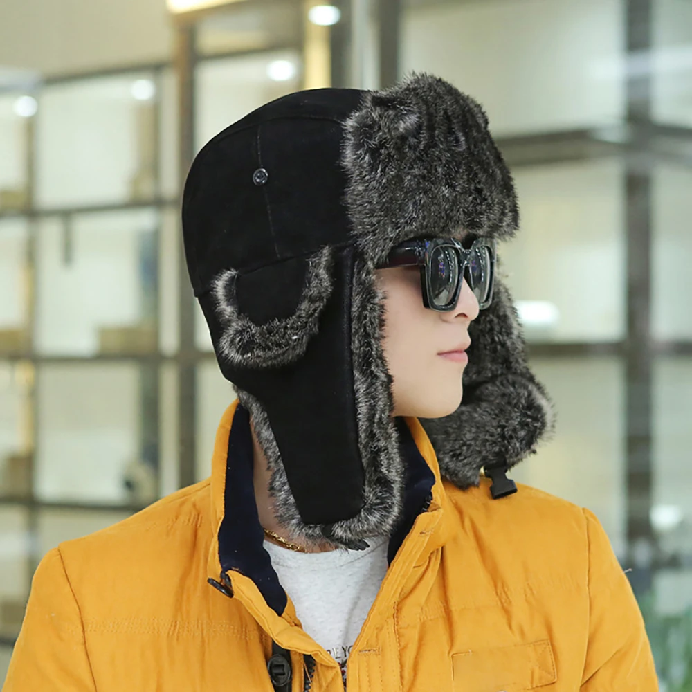 

Russian Ushanka Cap Scarf with Earflap Winter Outdoor Trapper Cap for Men Women Winter Warm Bomber Hats Thicken Fur Neck Warmer