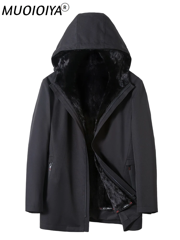 

MUOIOYIA Mens Parka Real Fur Coat Winter Jacket Hooded Natural Mink Fur Liner Plus Size Mens Mink Coat Overcoat 910-1 KJ3301