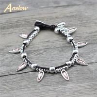 anslow fashion jewelry genuine leather cooffee beans crystal women charms bracelet handmade diy christmas gift low0804lb