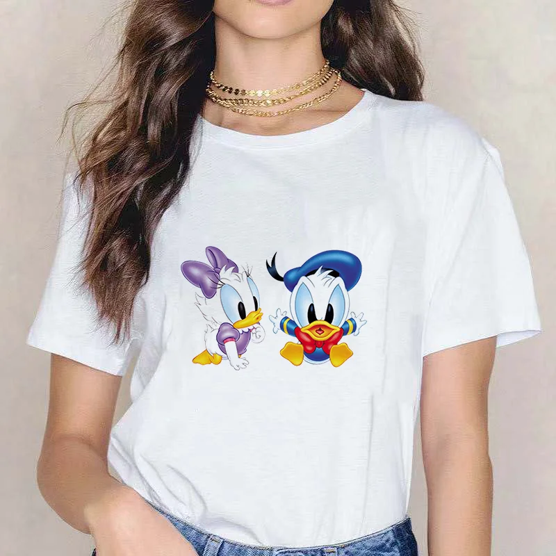 

Disney T-shirt Women Cartoon Donald Duck And Daisy Women Short Summer Regular T Shirt O-Neck White Tops Tee Shirt Loose Femme